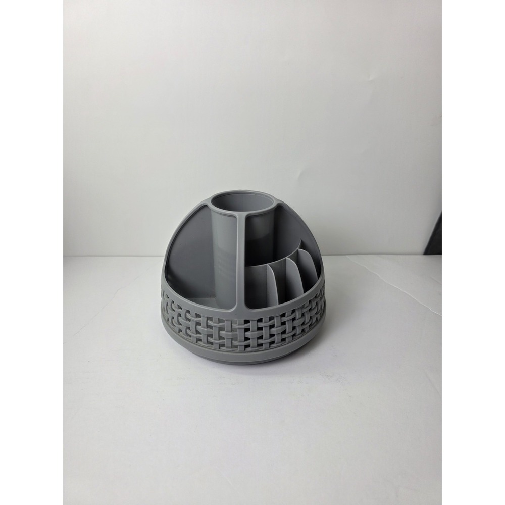 Unbranded Rotating Desk Organizer Gray Woven Base Multi Compartment Caddy
